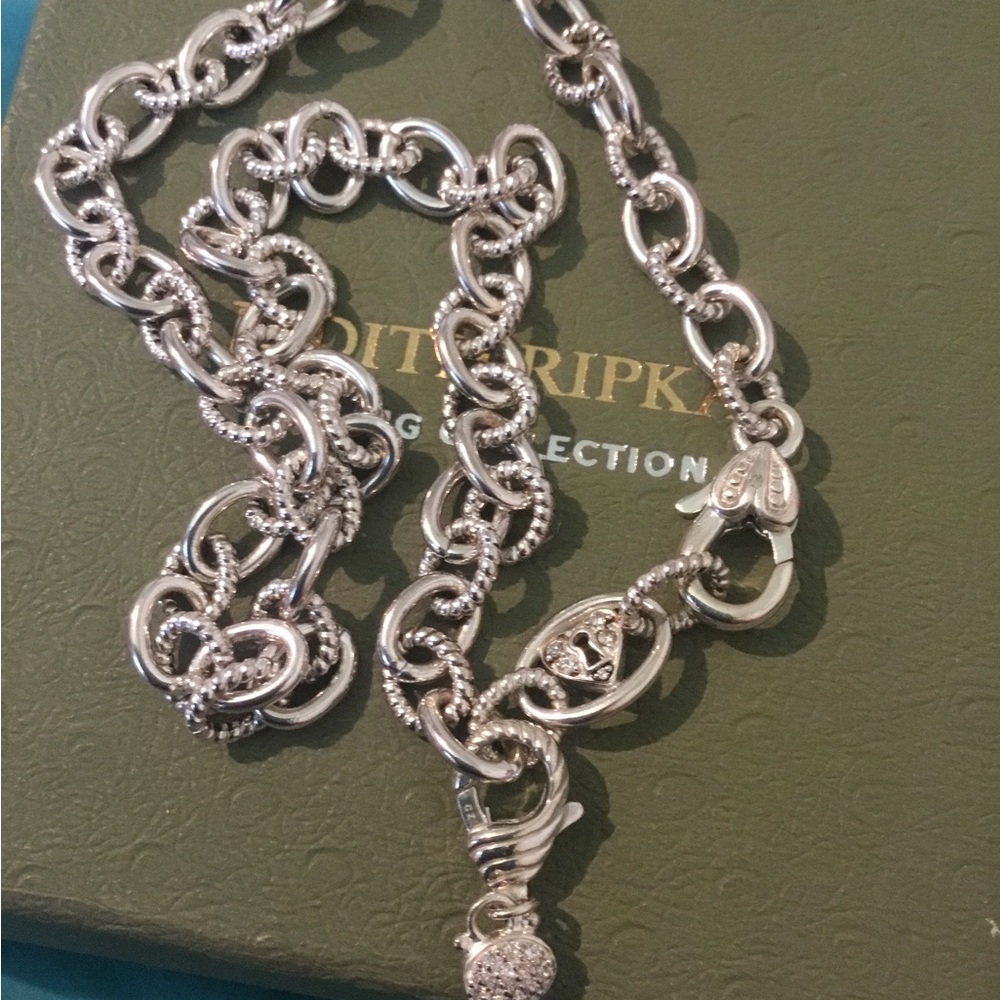 Vintage Judith Ripka Sterling Silver Key To My Heart Diamonique Necklace - Picture 7 of 12